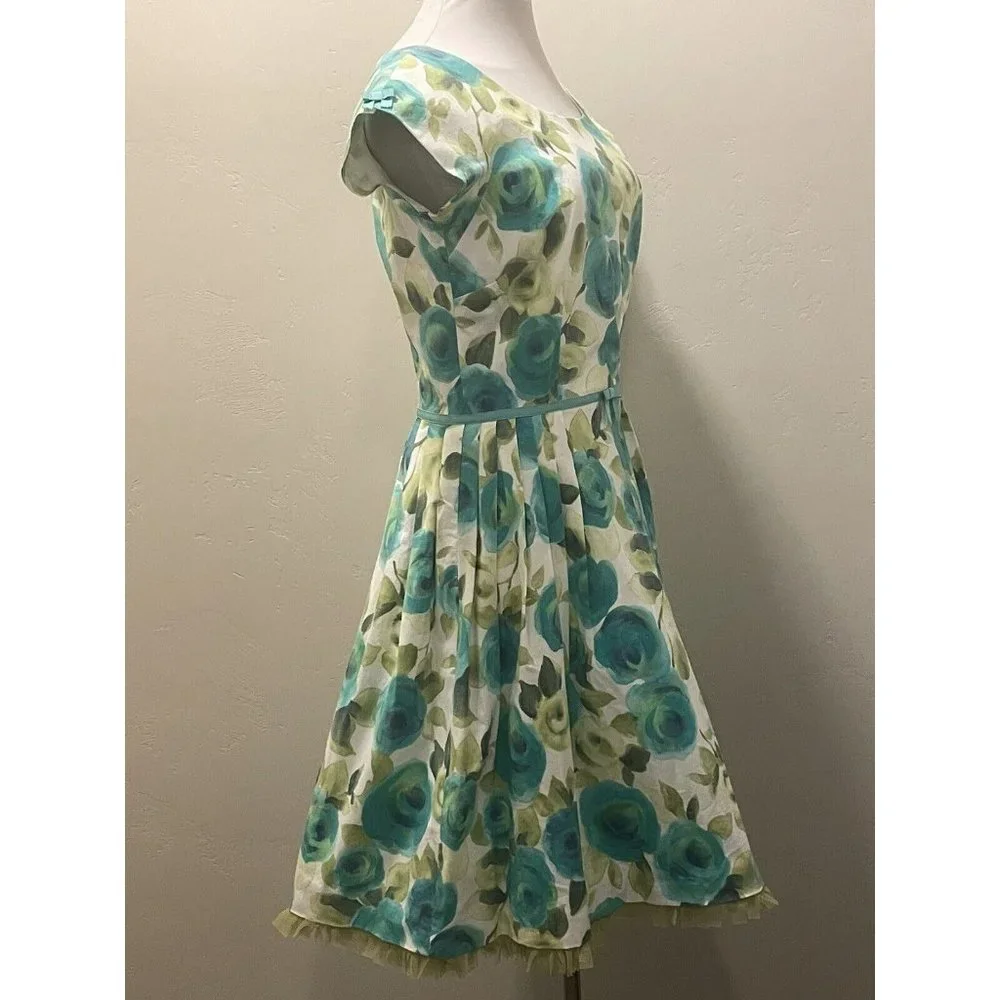 SARA CAMPBELL Vintage 90's Romantic Watercolor Floral Summer Fit & Flare Dress 6